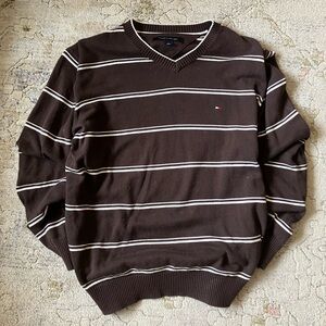 Tommy Hilfiger V-Neck Knit Sweater with Stripes